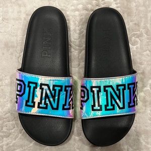 Victoria Secret PINK Iridescent Slides Size 7.5